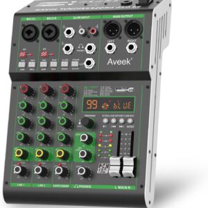Aveek Audio Mixer, 4 Channel Mixer with Bluetooth and USB Recording