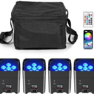 4PCS 108W RGBWA+UV LED Par Light with Bag Wireless Uplighting with Built-in Battery App/Remote/WiFi Control, Wash Light for DJ, Party, Wedding, Stage Performance, House Dyeing