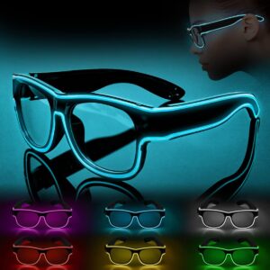 Ainiv Wireless Light up Glasses, Luminous El Wire Neon Party Rave Glasses, 3 Lighting Modes, USB Charging LED Costumes Accessories for Parties, DJ, EDM, 80s, Halloween, Christmas