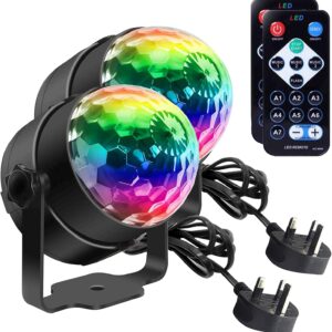 Disco Lights, SEBRUANC Mini Disco Ball LED Party Lamp Music Controlled Disco DJ 360° Rotating Ball Lights 3W RGB Stage Lights with Remote Control for Home Parties Birthday KTV Party Christmas 2pc