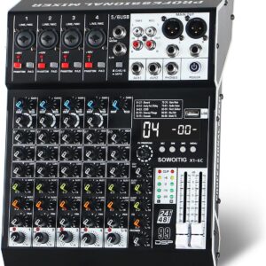 Audio Mixer 6 Channel Professional Sound Mixer Console with 99 DSP Effects, Mixing Board DJ Mixer w/USB, Bluetooth, 48V Power Supply, PAD Button for Recording Karaoke PA Drum Live Music