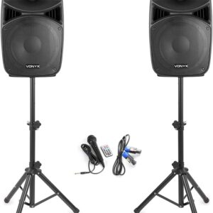 Vonyx VPS152A 15-Inch Active DJ PA Speakers, Bluetooth, LED, Mic