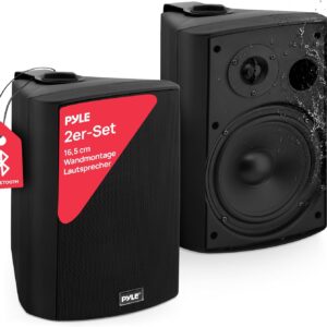 Pyle Bluetooth Speakers, Waterproof Wall-Mounted Wireless Speaker System, Indoor/Outdoor, Weatherproof, Heavy-Duty Stereo Sound, Compatible with iPhone, Android, Tablet & PC (Pair, Black)