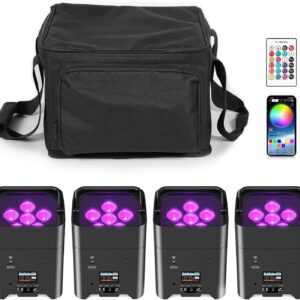 4PCS 108W LED Par Can with Bag, Rechargeable 9600 mAh Battery Powered RGBWA+UV Stage Lights Remote/APP/DMX512 Control Uplight Indoor for Wedding DJ Church Chrismas Dance