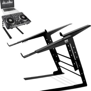 Pyle Dual Arm Laptop Stand Adjustable Height Portable Desk Table Ergonomic Anti Slip Support for DJ Mixer Sound Equipment Workstation