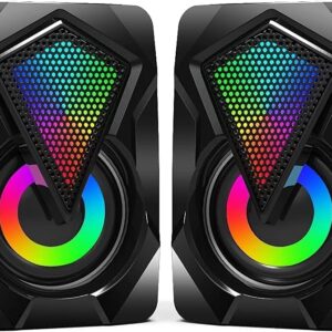 NJSJ Computer Speakers for Desktop, USB-Powered Stereo 2.0 PC Speakers with 3.5mm Aux input, Portable Mini Speaker for Laptop Smartphones MAC, Colorful RGB Lights(Black) NJSJ Computer Speakers for Desktop, USB-Powered Stereo 2.0 PC Speakers with 3.5mm Aux input, Portable Mini Speaker for Laptop Smartphones MAC, Colorful RGB Lights(Black)