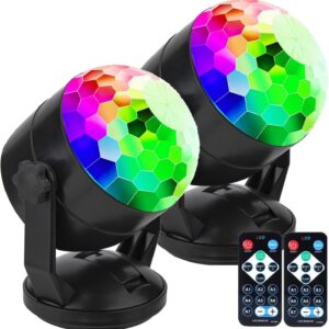 [Pack of 2] Remote Control Battery Powered Portable Sound Activated Party Lights for Outdoor and Indoor, USB Plug in, Dj Lighting, RBG Disco Ball, Strobe Lamp Stage Par Light for Room Dance Parties