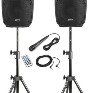 Vonyx VPS082A 8″ Active PA DJ Speaker System, Stands, Bluetooth, Light Show