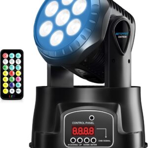 Betopper Stage Lights Mini Moving Heads 7x8W LED 9/14CH Disco Lights DJ Lights Dance Lights LED RGBW DMX512 Sound Activated High Energy Light for Party Wedding Club Bars Show (LM70SR 1Pack)