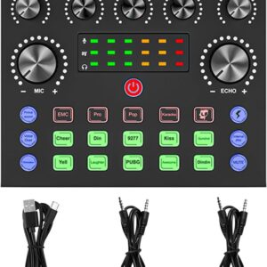 V8S Podcast Recording Equipment with Voice changer Podcast Mixer Sound Card DJ Audio Mixer Interface for PC Game Live Streaming etc