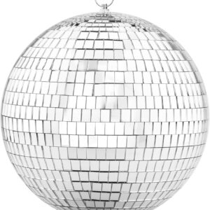 Updated 200mm Mirror Disco Ball with Hanging Ring, Silver Glitter Ball Great for Party or Dj Dance Light Effect Christmas Photo props