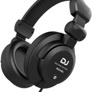 Roxel RDJ V55 DJ Monitoring Headphones, 50mm Driver for Extended Response & Closed Back Design 2.5 Meters Coiled Cable, 6.35mm Plug Adapter for Mixing and Hifi Equipments