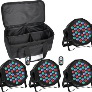 4 PCS RGB LED Stage Light with Bag, 72W Par Can Light DMX 7CH with Remote Control and Sound Activation, 7 Lighting Modes Disco Lights for Parties Wedding Church Live Show Halloween Christmas