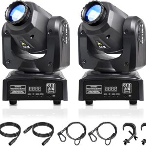 2 Packs LED Moving Head Light Mini 30W DJ Moving Head GOBO Light with 8 Gobos and 8 Colors, DMX and Voice Controlled Stage Strobe Spotlight for Wedding, DJ, Party, Club, Disco, Beam Lights