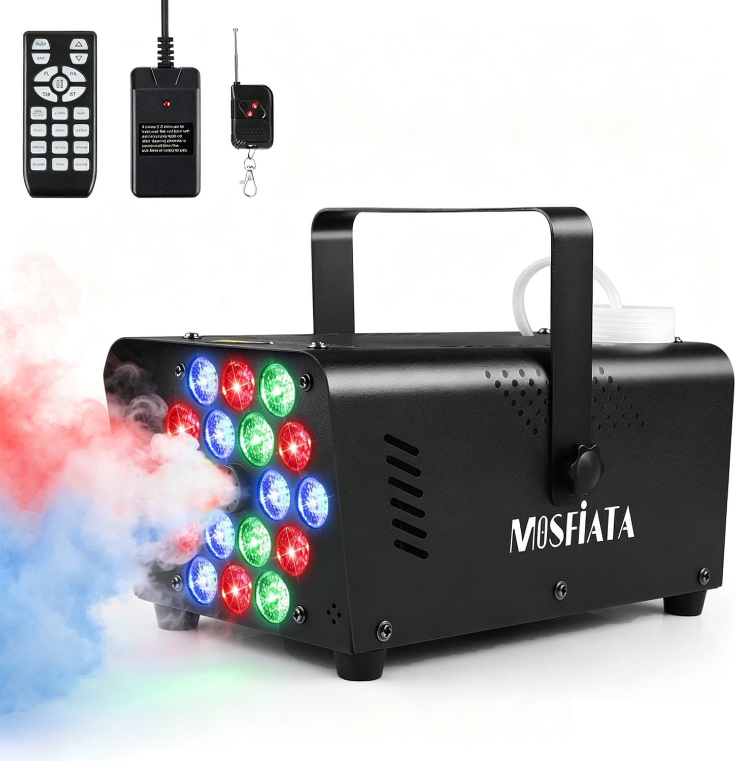 MOSFiATA 600W Fog Machine with 18 LED Lights,13 Colour RGB Smoke Machine, 2500CFM Fog Wireless Remote Control,Perfect for Party Wedding, Halloween,Stage Performances MOSFiATA 600W Fog Machine with 18 LED Lights,13 Colour RGB Smoke Machine, 2500CFM Fog Wireless Remote Control,Perfect for Party Wedding, Halloween,Stage Performances