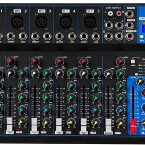 Depusheng HT7 Bluetooth Portable Audio Mixer w/USB DJ Sound Mixing Console MP3 Jack 48V Power for Computer Recording, 7-Channel Bands Mixing Boards For Studio Recording