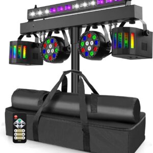 Telbum DJ Lights Stand for Parties | Professional 5in1 LED Party Bar Light Package | DMX512 | Sound Activated Stage Lights System for Wedding Live Band Disco Club Gig Bar Booth Show Events