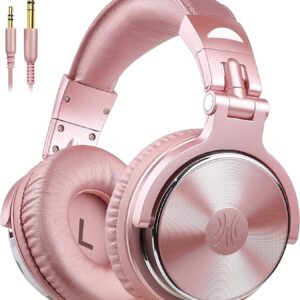 OneOdio Over Ear Headphone Studio Wired Bass Headsets with 50mm Driver, Foldable Lightweight Headphones with Shareport and Mic for DJ Recording Monitoring Mixing Podcast Guitar PC TV (Golden Rose)