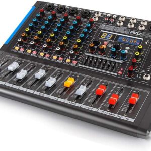Pyle DJ Mixer, Audio Mixer Deck 6-Channel, Bluetooth, XLR Sound Board, Studio Mixing Desk for Music, Streaming, Stage, Karaoke, PA Use, 48V Phantom Power Audio Console with Input Output Control