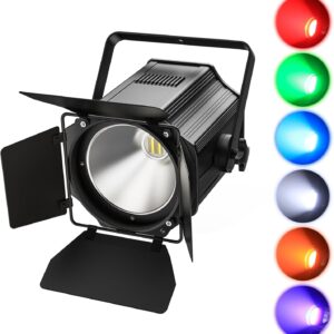 200W LED Par COB RGBWA+UV Stage Lights with Adjustable Barn Doors, Warm-Cold White Strobe Lighting DMX512/Auto/Sound Disco Light for Party DJ Drama Exhibition Concert Wedding