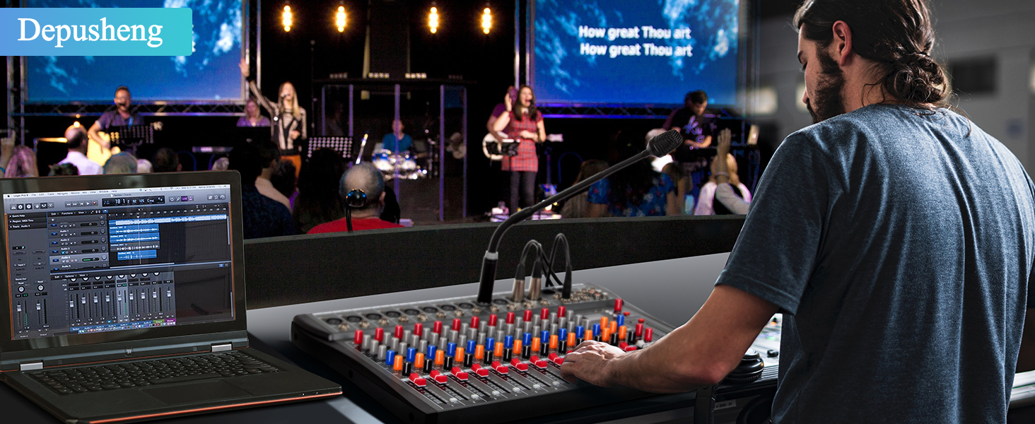 Depusheng DA12 Professional 12 Channel Bluetooth Studio Mixer DJ Controller Audio Mixing Console