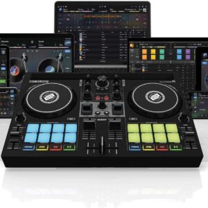 Reloop Buddy compact 2-channel DJ controller for Algoriddim DJay on iOS, PadOS, Android, Mac and PC with RGB performance pads, FX paddles and Neural Mix controls