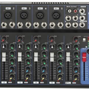 Audio Mixer, Mixing Desk, 7 Channel Dj Mixer with Power Adapter, Interface, USB, Bluetooth Connection, For Conferences, Bars, Stage Performances, Music Dining Bars