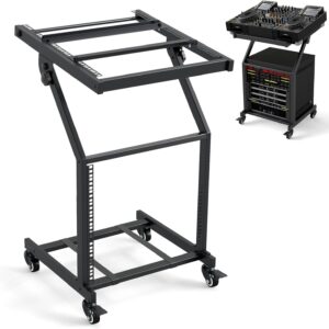 COSTWAY 9U DJ Mixer Stand, 2 Layer Adjustable Professional Audio Rack Mount with 98°Rotatable Design & Lockable Wheels, Heavy Duty Rolling Cart for Home Office Music Studio Equipment Storage