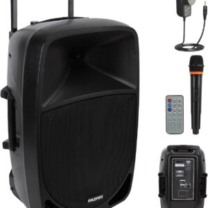 Pyle Portable PA Bluetooth Speaker – 1200W Rechargeable with 30cm Subwoofer, 7.6cm Tweeter, Wireless Microphone, Party Lights, USB/SD/Radio, DJ Speaker with Recording Function