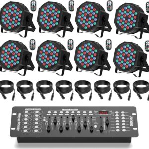 8PCS Stage Lights with DMX Console and DMX Cable,RGB 36 LED Par Can Light Remote Control, 7 Lighting Modes Disco Lights for Parties Wedding Church Live Show Halloween Christmas