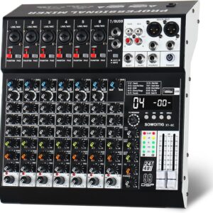 Audio Mixer 8 Channel Professional Sound Mixer Console with 99 DSP Effects, Mixing Board DJ Mixer w/USB, Bluetooth, 48V Power Supply, PAD Button for Recording Karaoke PA Drum Live Music