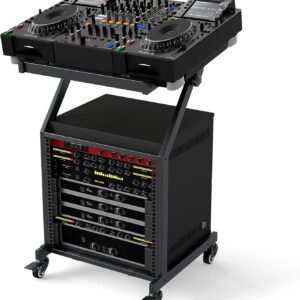 TANGZON 9U DJ Mixer Stand, Rack Mount Rolling Audio Equipment Cart