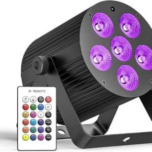 60W Rechargeable LED Par Light, RGBWA+UV 6 LED Stage Lights Uplight with Remote Control DMX512 Strobe Lighting for DJ, Disco, Party, Wedding, Outdoor, Bar