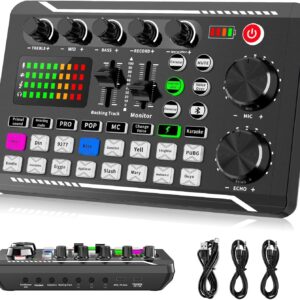Facmogu F998 Live Sound Card Audio Mixer, Podcast Audio Interface with DJ Mixer Effects, Voice Changer with Sound Effects for Karaoke Tiktok YouTube Live Streaming Record Gaming