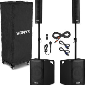Vonyx VX1050BT Active Column Line Array Speaker System with Bluetooth, Portable 1150W Powered PA Speaker Set with Subwoofers & Trolley for Portability, Ideal for DJs & Events Vonyx VX1050BT Active Column Line Array Speaker System with Bluetooth, Portable 1150W Powered PA Speaker Set with Subwoofers & Trolley for Portability, Ideal for DJs & Events