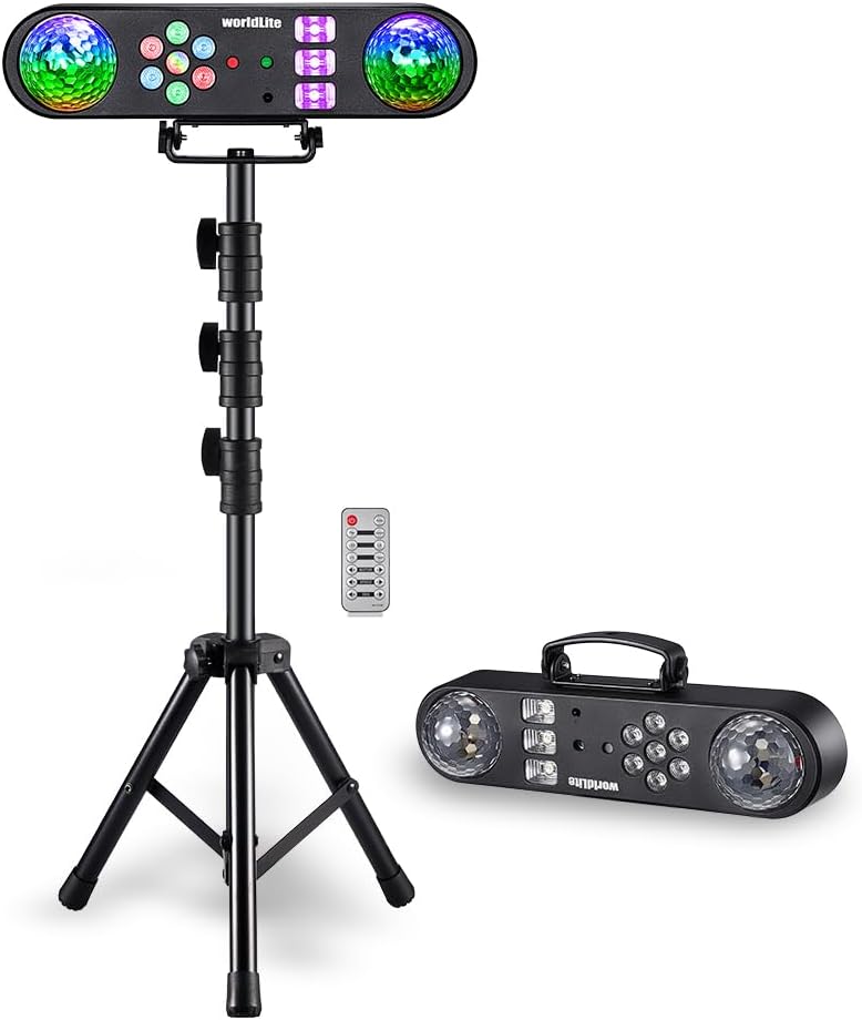 DJ Light with Stand, WorldLite 5-in-1 Party Bar Light Set with Magic Ball, Led Par, Red & Green Pattern, Strobe/UV, Portable Tripod DJ Stage Lighting System for Disco Gig Band Wedding DJ Light with Stand, WorldLite 5-in-1 Party Bar Light Set with Magic Ball, Led Par, Red & Green Pattern, Strobe/UV, Portable Tripod DJ Stage Lighting System for Disco Gig Band Wedding