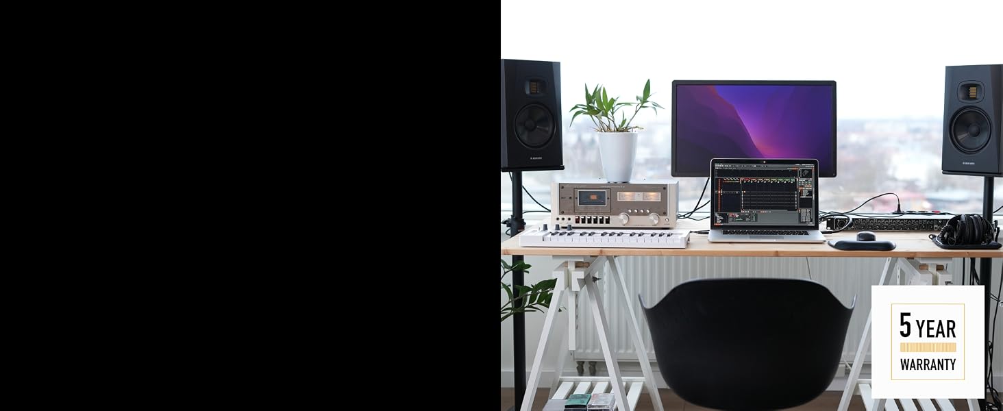 Apartment music studio with T7Vs and music equipment