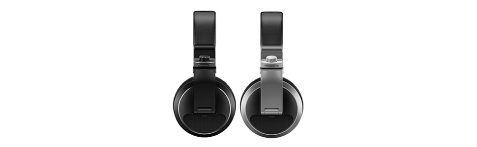 Two views of black wireless headphones or audio devices shown from different angles against white background.