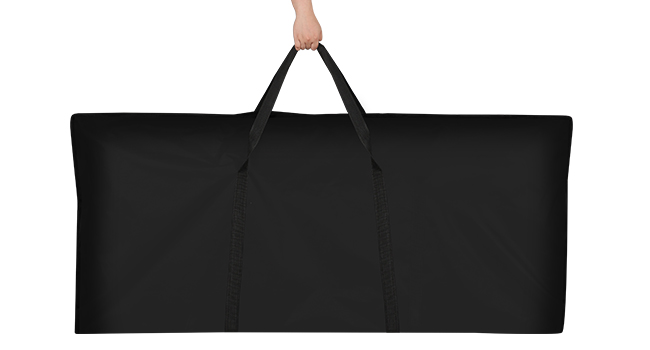 Large black rectangular carrying case or bag with handle. Simple design with no visible external features or branding.