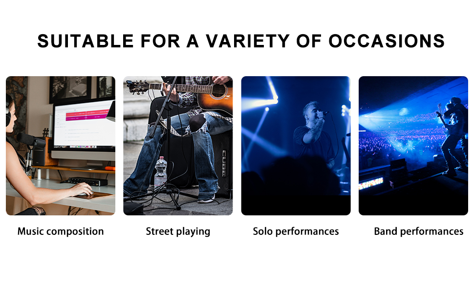 Lifestyle usage scenarios showing 'SUITABLE FOR A VARIETY OF OCCASIONS' with images depicting different activities and environments.